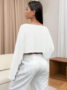 INAWLY T-shirt Court Décontracté À Épaule Basse Et Couleur Unie Pour Femme