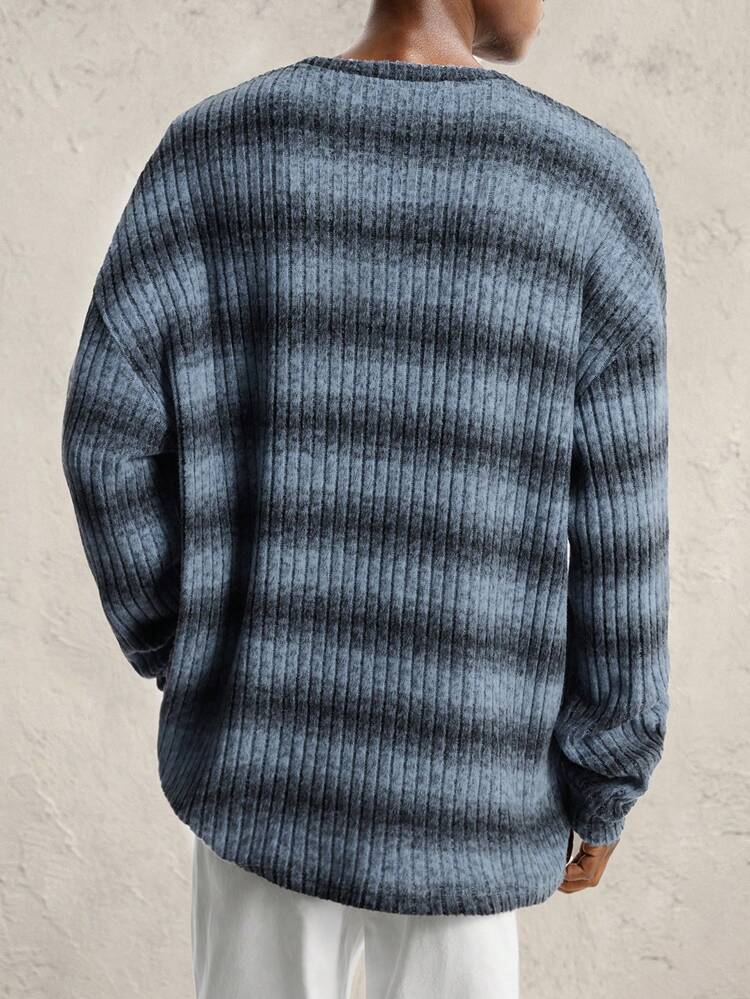 Men's Loose Fit Crew Neck Long Sleeve Casual Knit T-Shirt, Suitable For Daily Wear