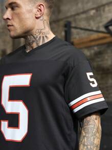 Manfinity Sport Corelite Boyfriend Style Men's Summer Casual Patchwork Striped Numeric Print Round Neck Short Sleeve Sports T-Shirt - Multicolor - View 5