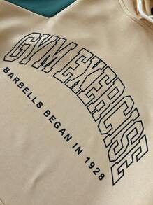 Manfinity Sport Corelite Boyfriend Style Men's Letter Print Color Block Graphic Drawstring Hooded Long Sleeve Sports Sweatshirt, For Active Wear - Multicolor - View 5