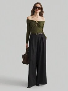 Ontre Groene metalen decoratie off shoulder getailleerde camisole top, stijlvol geschikt voor lente/zomer, nieuwjaarsfeest, winter essentieel