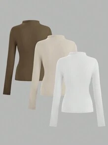 SHEIN LUNE 2 chiếc/Bộ Áo thun bó sát tay dài đơn giản tối giản cho nữ, mùa thu - Nhiều màu - Xem 2