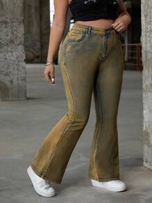 SHEIN ICON Plus Size Women Pockets Flared Casual Versatile Jeans