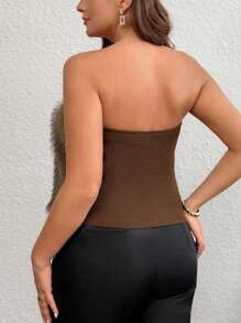 SHEIN Privé Suéter holgado cálido y cómodo de parchwork con pelaje en talla grande, otoño/invierno