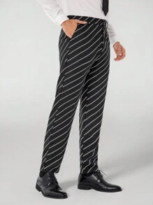 Manfinity VCAY Men's Striped Suit Trousers - Black - View 1