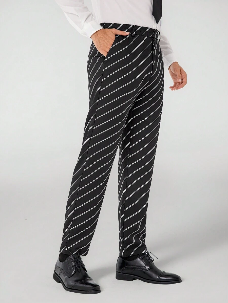 Manfinity VCAY Men's Striped Suit Trousers - Black - View 1