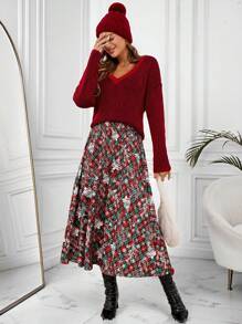 SHEIN Essnce Váy Maxi Chữ A Co Giãn Họa Tiết Kẻ Sọc Cho Nữ - Nhiều màu - Xem 2