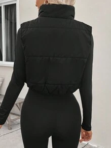 Roamenne Roamenne 女士前拉链立领加垫背心 - 黑色 - 查看 2