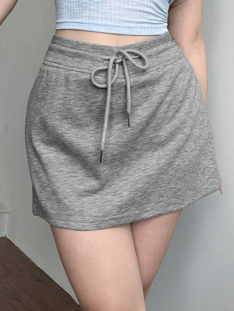 Women Drawstring Solid Color Simple Casual Skirt, For Daily Wear,Pencil Skirt Y2k