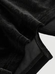 SHEIN MOD 无肩带黑色优雅天鹅绒上衣，正面饰有蝴蝶结，新年上衣，短款上衣，上衣，派对女士服装 - 黑色 - 查看 4