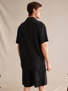 EverLounge Men's Polka Dot Print Stand Collar Short Sleeve Single-Breasted Top And Shorts Pajama Set - Multicolor - View 2