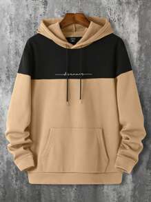 Manfinity Homme 大码男士纯色拼接长袖口袋简约休闲连帽衫 - 彩色 - 查看 3