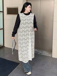 Dazy Plus Long Sleeveless Lace Sheer Blouse For Women, Spring/Summer - Beige - View 4