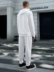 Manfinity VCAY Men's Knitted Fashion Casual Loose Long Sleeve Sweatshirt And Drawstring Waist Straight Leg Pants 2 Pieces Set, For Fall Winter - White - View 4