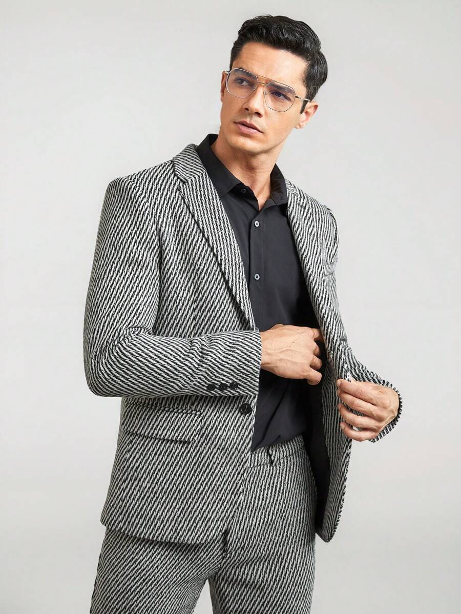 Manfinity VCAY Men Houndstooth Print Lapel Neck Blazer, Fall/Winter - Multicolor - View 1