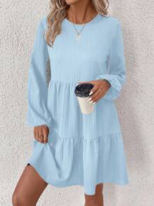 SHEIN LUNE Autumn Casual Solid Color Lantern Sleeve Dress Fall Cloth For Women