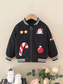 Young Girls Punk Style Jacket, Fashion Bomber Jacket For Holiday & Rock 'N' Roll, Spring Autumn Casual Cardigan With Snake Print, For Christmas - Black - View 2