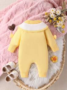 SHEIN Baby Girl Fashionable Cute Versatile Knitted Romper - Yellow - View 2