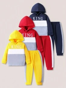 Set de 2 piezas Outfit informal para niño joven con sudadera con capucha estampada y pantalón de chándal, conjunto de 3 piezas, apto para otoño/invierno