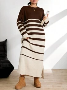 EURMUSE Sweater Long Dresses With Flower Detail