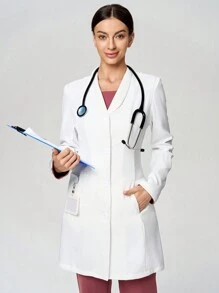 Scrubzie Anti-Wrinkle Lapel Long Women's Laboratory Coat White Dust Coat