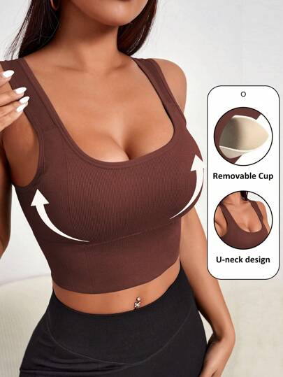 Gameset SHEIN Sport Minimalist Solid Color Removable Cup Sports Bra