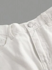 SHEIN Pantalones vaqueros anchos y holgados con diseño de cortes, rotos, deshilachados y bolsillos cargo, para niñas preadolescentes, apropiados para uso diario y para las cuatro estaciones.