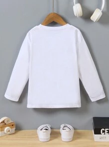 Áo thun cổ tròn dài tay in hình cử chỉ tay vui nhộn cho bé trai, phù hợp cho trẻ em từ 4-7 tuổi mặc thường ngày đến trường, tiệc tùng, hoạt động ngoài trời - trắng - Xem 2