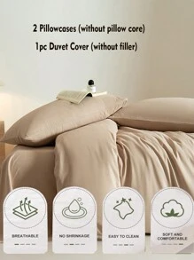 3pcs Khaki Microfiber Duvet Cover Set - 1 Duvet Cover, 2 Pillow Shams, No Filling, Machine Washable - Khaki - View 7