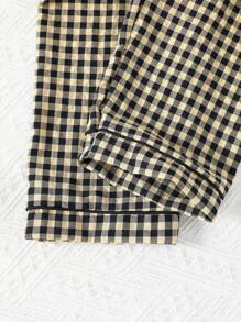 Set de 2 piezas de cardigan de manga larga con estampado de cuadros y pantalón de salón para adolescentes, ropa de estar por casa cómoda y casual