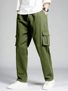 Manfinity Homme Loose Fit Men's Flap Pocket Side Cargo Pants - Army Green - View 1