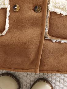 SHEIN Chaqueta con capucha de forro polar suave y adorable para bebé niña, cálida para otoño/invierno