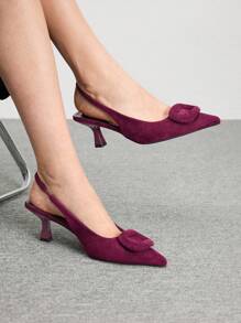 CUCCOO BIZCHIC Women's Square Buckle Pointed Toe Slingback Stiletto High Heel Sandals, Simple & Fashionable Spring Shoes Spring Break Easter For Christmas - Red Violet - View 5