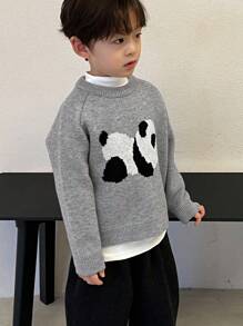 DAZY Young Boy Round Neck Bear Pattern Sweater - Grey - View 3