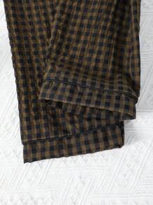 2pcs/Set Teen Girls Plaid Pattern Long Sleeve Cardigan & Pants, Casual Comfortable Loungewear Set