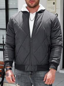 Manfinity Homme Plus Size Men's Solid Color Pocket Zipper Winter Padded Padded Coat
