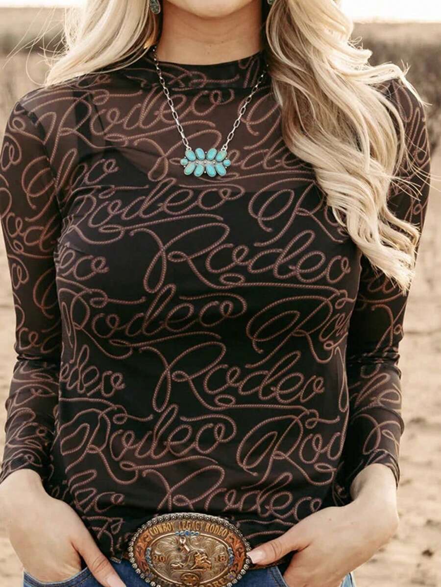 Women Mesh Hollow Out Long Sleeve Top