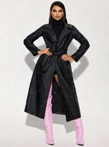 SHEIN SXY Women's Solid Color Casual Belted Trench Coat