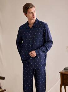 SHEIN EverLounge Men's 2 Pieces Pajama Set, Top And Pants, Casual & Fashionable For Everyday Wear