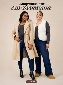 SHEIN BASICS 休闲纯色针织圆领长袖 T 恤，带侧褶，加大码 - 深灰色 - 查看 7