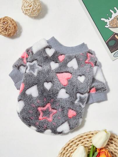 PETSIN 1 Pc Pet Universal Flannel Love Star Printing Warm Round Neck Dog Sweatshirt