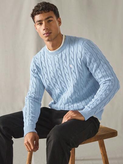 SWAVVY Męski sweter z długim rękawem, swobodny, codzienny, luźny, dzianinowy, splot kablowy, na jesień i zimę