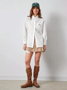 Easelle Letter Graphic Drop Shoulder Shirt - White - View 5