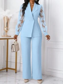 Xyvia 2pcs/Set Women Lace Trim Button Up Waist Two Pieces Set Fall Cloth For Women