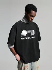 NEON BLANC 男士圆领字母印花落肩短袖针织棒球 T 恤 - 黑色 - 查看 2