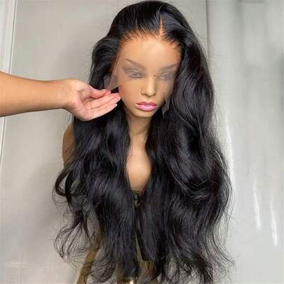 13x4 Body Wave Lace Front Wig Human Hair 12-28 Inch Transparent Frontal 180% Density For  Natural Color