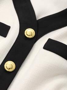 DAZY Vestido de mujer con cuello en V, recorte de color block y largo hasta la pantorrilla, vestido de manga larga para otoño