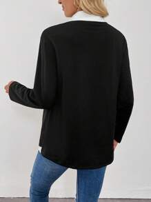 SHEIN LUNE 1 chiếc áo sơ mi dài tay 2 trong 1 chắp vá màu tương phản thu đông dành cho nữ - Đen và trắng - Xem 2