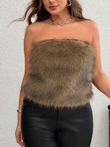 SHEIN Privé Suéter holgado cálido y cómodo de parchwork con pelaje en talla grande, otoño/invierno