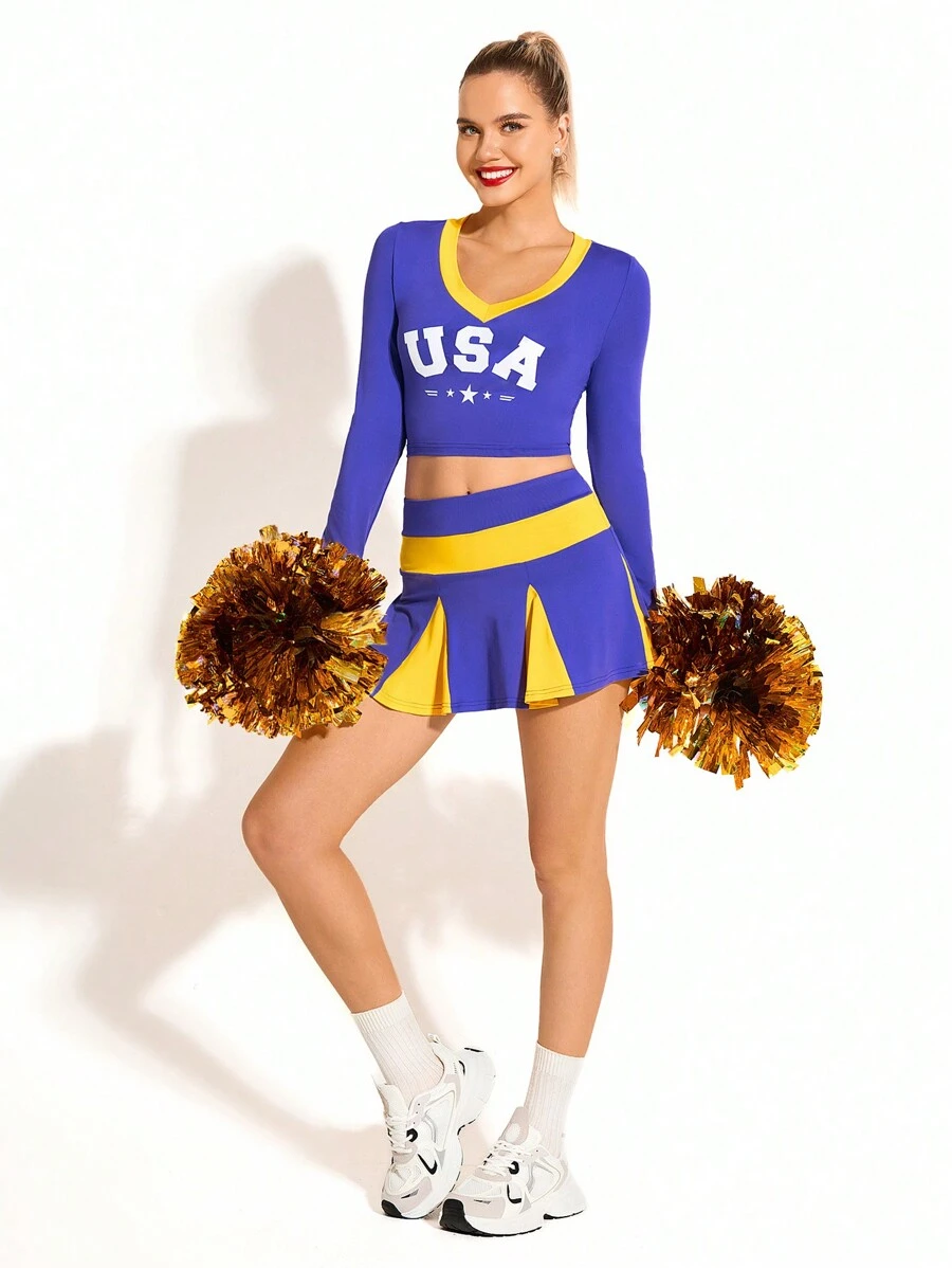 Cheerettes Women School Sports Outfit Set, Simple Fashion Cheerleader & Cheer Uniforms - Purple - View 1